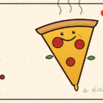 Cartoon smiling pizza slice with pepperoni