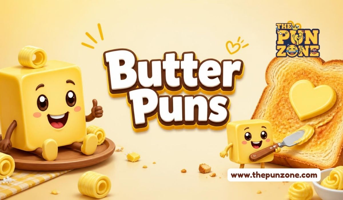 Butter puns title card with a cartoon stick of butter