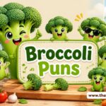 Broccoli puns title card with cartoon broccoli