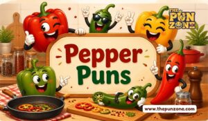 Pepper puns title card with cartoon peppers